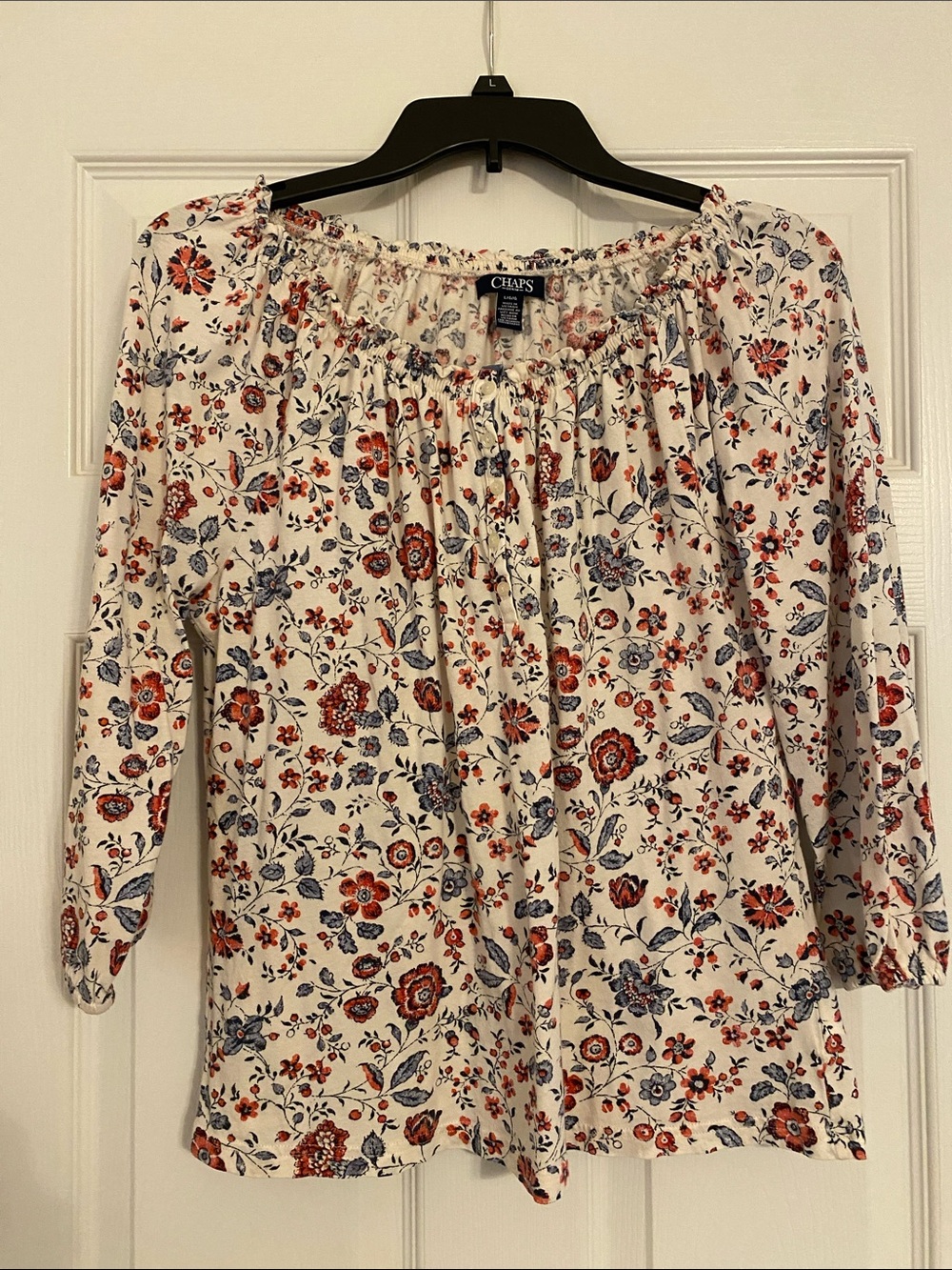 Chaps Women's Cream Floral Peasant Top